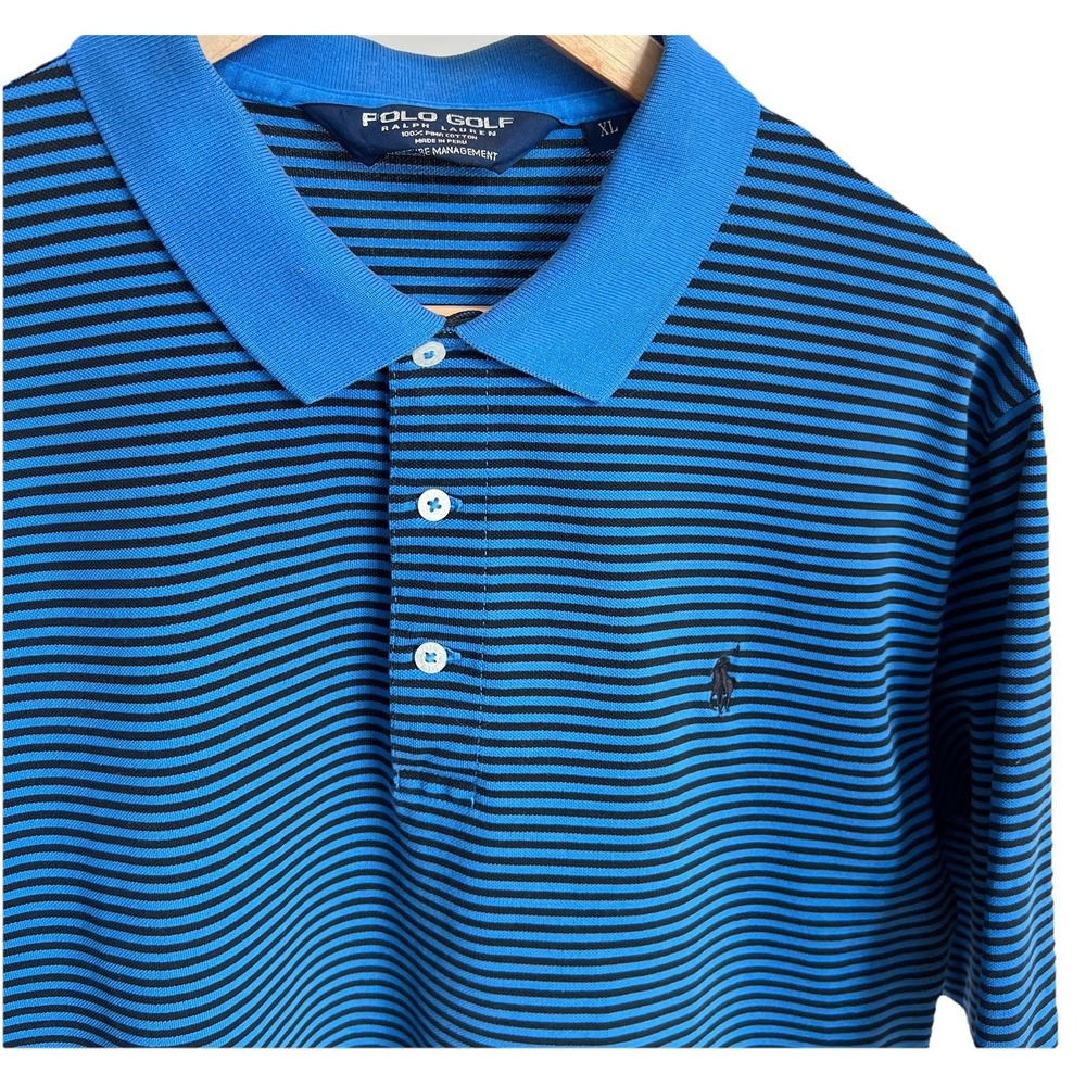 Polo Ralph Lauren Shirt Mens XL Blue/black Striped Pony Management Short Sleeve - Picture 2 of 4